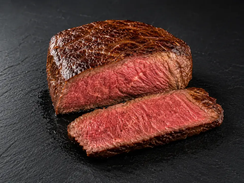 Rosa gebratenes Wagyu-Steak, aufgeschnitten