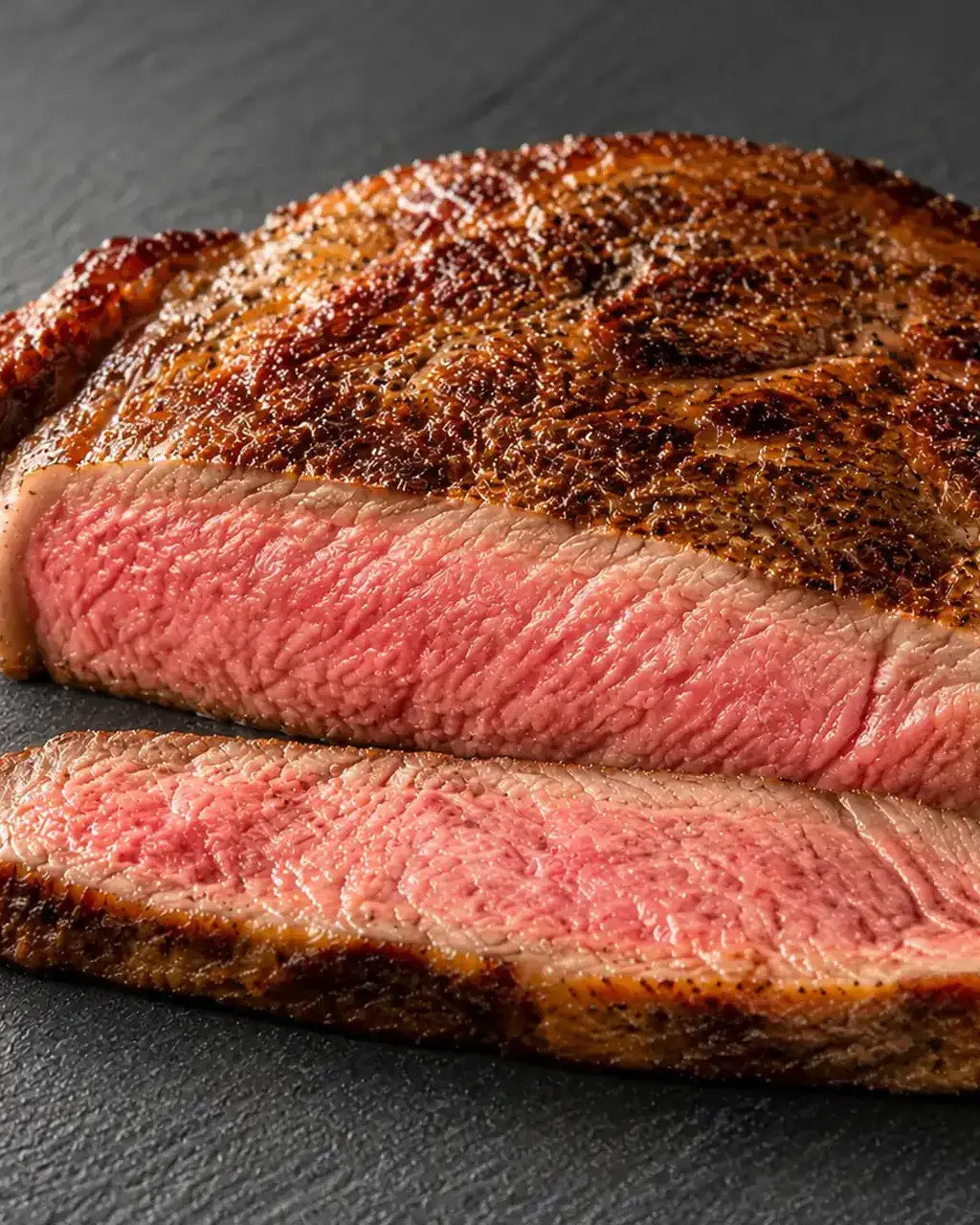 Aufgeschnittenes, rosa gebratenes Wagyu-Steak