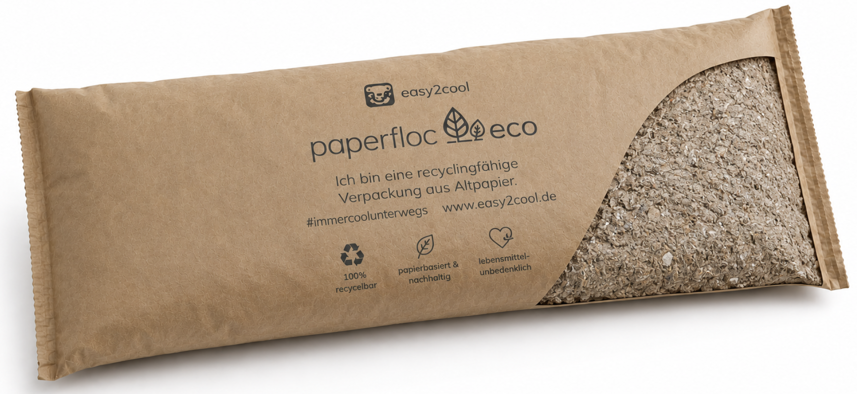 paperfloc eco Isolierung mit sichtbaren recycelten Papierfasern im Inneren